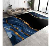 JUFUMUP Blue Gold Marble Area Rug, Sapphire Business Indoor Non-Slip Kids Rug, Machine Washable Carpet, Breathable Durable Mat for Living Room Decor 170 by 240 cm