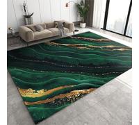 JUFUMUP Emerald Green Marble Area Rug, Luxury Abstract Gold Foil Floor Rugs Doormat Living Room Home Decor, Carpets Area Mats for Kids Boys Girls Bedroom 90 by 180 cm