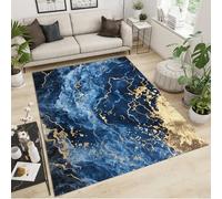 JUFUMUP Marble Navy Blue Gold Rug,Tie Dye Fluid Abstract Area Rug, Carpet, Non Slip Area Rug Easy Clean for Living Room Bedroom Kitchen Floor Mat 80 by 150 cm
