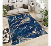 JUFUMUP Marble Royal Blue Gold Rug, European Luxury Area Rug, 90 x 150 cm