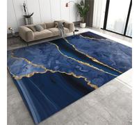 JUFUMUP Modern Gradient Navy Blue Area Rug, Oil Painting Vintage Gold Foil Indoor Non-Slip Kids Rug, Machine Washable Breathable Carpet for Room Sofa Living Room Mat Bedroom 60 by 90 cm