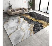 JUFUMUP Painting Black Grey Gold Area Rug, Marble Ink Abstract Washable Floor Carpet, Soft and Plush Mats for Living Room Bedroom 60 by 140 cm