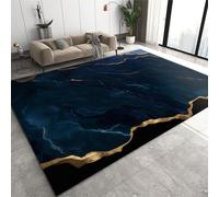 JUFUMUP Sapphire Blue Gold Marble Area Rug, Navy Blue Geometric Washable Floor Carpet, Soft and Plush Mats for Living Room Bedroom 150 by 180 cm