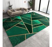 JUFUMUP Stylish Emerald Green Area Rug, Luxury Gold Geometric Easy to Clean Stain Kids Rugs, Machine Washable Carpet, Breathable Durable Mat for Entryway Decor 160 by 230 cm