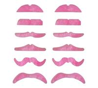 JUFYVO 12pcs Pink Fluffy Self-Adhesive Fake Moustache Stick on False Beard Assorted Fake Moustaches Masquerade Party Halloween Fancy Dress Costume for Adults