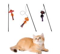JUFYVO 3pcs Halloween Cat Wand Toys Pumpkin Bat Spider Chew Bite Plush Toy Interactive Cat Feather Teasing Stick Indoor Cats Exerciser Playing Toy for Halloween