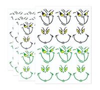 JUFYVO 4 Sheets Grinch Faces Decal Stickers Green Monster Sticker Christmas Window Cling Stickers Christmas Party Supplies for Cup Decal Art Crafts