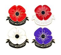 JUFYVO 4pcs Metal Memorial Day Flower Brooches Enamel Lapel Pin Badge Memorial Day Brooch Lest We Forget Brooches for Veterans Day (4 Color)