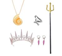 JUFYVO 5 Pcs Halloween Octopus Costumes Accessories Set Mermaid Witch Gold Crystal Crown Trident Seashell Necklace Earrings Under The Sea Cosplay Jewelry for Women