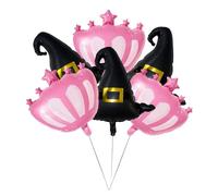 JUFYVO 6pcs Black Witch Hat Balloon and Pink Princess Crown Balloons Witch Party Decorations Wizard Hat Foil Balloons for Halloween Witch Themed Birthday Party Supplies