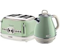 Ariete ARPK20 Retro Style Jug Kettle and 4 Slice Toaster Set, Vintage Design - Green