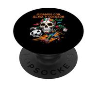Jugamos con Alma y Corazón - Día de los Muertos Soccer Skull PopSockets Adhesive PopGrip
