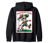 Jugamos con Alma y Corazón - Día de los Muertos Soccer Skull Zip Hoodie