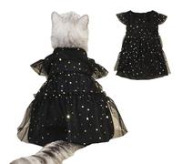 Jugaoge Elegant Glitter Tutu Dress for Small Pets Fly Sleeve Princess Costume with Mesh Tulle for Celebrations Special Events Black L