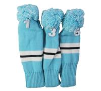 Jugaoge Fun Design Knitted Golf Headcover, Soft Pom Accent, Durable Wood Club Sleeve for Golf Lovers Equipment 3Pc Light Blue One Size