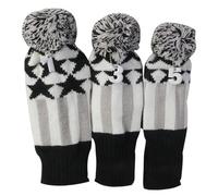 Jugaoge Fun Design Knitted Golf Headcover, Soft Pom Accent, Durable Wood Club Sleeve for Golf Lovers Equipment 3Pc Grey White One Size