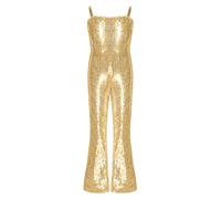Jugaoge Girls 70s 80s Hippie Disco Funky Dance Costume Sequins Ball Gown Jumpsuit Evening Party Gown Gold 13-14 Years