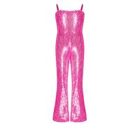 Jugaoge Girls 70s 80s Hippie Disco Funky Dance Costume Sequins Ball Gown Jumpsuit Evening Party Gown Hot Pink 13-14 Years