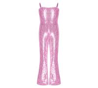 Jugaoge Girls 70s 80s Hippie Disco Funky Dance Costume Sequins Ball Gown Jumpsuit Evening Party Gown Pink 7-8 Years