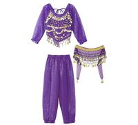 Jugaoge Girls Arabian Princess Costume Sequin Crop Tops Harem Pants Dancewear Cosplay Dress Outfit Purple 9-12 Years