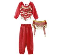 Jugaoge Girls Arabian Princess Costume Sequin Crop Tops Harem Pants Dancewear Cosplay Dress Outfit Red 7-9 Years