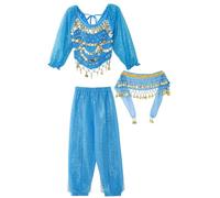 Jugaoge Girls Arabian Princess Costume Sequin Crop Tops Harem Pants Dancewear Cosplay Dress Outfit Sky Blue 9-12 Years