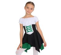 Jugaoge Girls' Medieval Renaissance Dress - Short Sleeve, Sequin-Trimmed with Crossed Ribbons, Ruffled Irregular Hem & Side Invisible Zipper for Vintage-Themed Events Green 13-14 Years