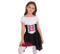 Jugaoge Girls' Medieval Renaissance Dress - Short Sleeve, Sequin-Trimmed with Crossed Ribbons, Ruffled Irregular Hem & Side Invisible Zipper for Vintage-Themed Events Red 13-14 Years