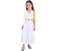 Jugaoge Girls Metallic Praise Dance Dress Long Sleeve Dancewear Lyrical Robe Long Dress Liturgical Worship Dress White 9-10 Years