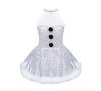 Jugaoge Kids Girls Christmas Snowman Costume Ballet Dance Leotard Sequins Ice Skating Dress Santa Fancy Dress White 13-14 Years