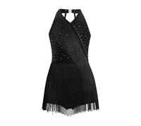 Jugaoge Kids Girls Latin Jazz Dance Dress Tango Rumba Samba Dance Performance Fringe Skirt Leotard Dancewear Black 11-12 Years