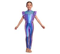 Jugaoge Kids Girls Shiny Metallic Alien Jumpsuit Outer Space Man Role Play Outfits Alien Cosplay Costumes Blue 11-12 Years