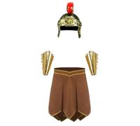 Jugaoge Men's Roman Gladiator Costume - Gold-Trimmed Armor Skirt, Crested Helmet & Arm Guards for Halloween & Masquerade Brown L