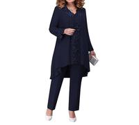Jugaoge Women's 3 Pieces Sets Evening Gowns Mother of The Bride Pant Suits Outfits Wedding Guest Formal Suit Navy Blue XL/1XL