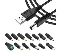 JUGCUT 5V USB2.0 to DC Power Cable USB2.0 to DC 5.5mmx2.1mm, Universal 5V USB Power Cord Charging Cable with 13 Connector Plugs for Laptops, Speakers, Power Banks, Routers, etc(60.2Inch)