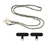 JUGCUT Universal Anti-Theft Phone Lanyard for iPhone 16/15 - Crossbody Metal Chain Strap with PU Patch, Gold & Black, Hands-Free Secure Holder for Women & Men