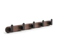 Jugen Coat Hooks Wall Mounted - Solid Black Walnut Wooden Coat Rack, 5 Matte Black Heavy Duty Hooks for Coats, Clothes & Bags, Hidden Mount Design - 45cm (No Drill Adhesive or Screw Fixing)