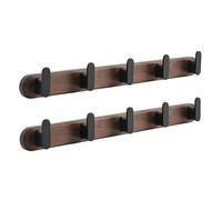 Jugen Coat Hooks Wall Mounted - Solid Black Walnut Wooden Coat Rack, 5 Matte Black Heavy Duty Hooks for Coats, Clothes & Bags, Hidden Mount Design - 45cm, Pack of 2 (No Drill Adhesive or Screw Fixing)