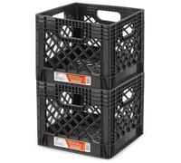 Juggernaut Storage 2-Pack Stackable Heavy Duty Milk Crates with Handles, 16 Qt, Black - Organizing Plastic Crate Basket for Grocery Shopping, Home Supplies, and Bathroom Accessories