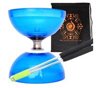 Juggle Dream Blue Cyclone Quartz II Triple Bearing Diabolo with Aluminium 'Metal' Sticks and Carry Bag - Pro Clutch Diablo Set