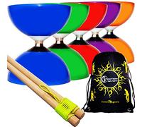 Juggle Dream CAROUSEL Diabolo Ball Bearing + Wooden Diabolo Handsticks, Diablo String + Diabolos Travel Bag. (Red Diabolo + Wooden Sticks)