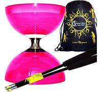 Juggle Dream Cyclone QUARTZ II Pro Diabolo Set (6Colours) Triple Ball Bearing Clutch Diabolos + Matching Coloured FIBRE Handsticks, Diablo String & Bag! (Pink + Black Sticks)