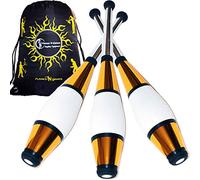 Juggle Dream EURO PRO Juggling Clubs Set of 3 (12 Colour Combos!) Metallic Deco Trainer Clubs + Flames N Games Travel Bag! Great Club Juggling Set For Beginners & Advanced Jugglers! (Gold)