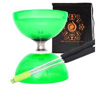 Juggle Dream Green Cyclone Quartz II Triple Bearing Diabolo with Aluminium 'Metal' Sticks and Carry Bag - Pro Clutch Diablo Set