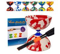Juggle Dream Jester Diabolo Set - Fixed Axle Professional Diabolo with Super Glass Handsticks, Online Learning Video - Juggling Toy (Red/White)