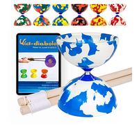 Juggle Dream Jester Diabolo Set - Fixed Axle Professional Diabolo with Wooden Handsticks and Online Learning Video - Juggling Toy (Blue/White)