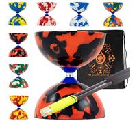Juggle Dream Jester Diabolo Set with Fibre Sticks, Diabolo String - Pro Medium Rubber Diablo Set With Cascade Carry Bag (Red and Black)
