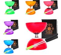 Juggle Dream Quartz Triple Bearing Clutch Diabolo Set with Aluminium 'Metal' Sticks, Diabolo String and Cascade Carry Bag (Red with Silver Handsticks)