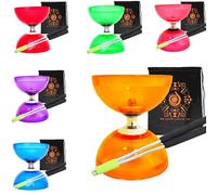 Juggle Dream Quartz Triple Bearing Clutch Diabolo Set with Aluminium 'Metal' Sticks, Diabolo String and Cascade Carry Bag (Orange with Silver Handsticks)