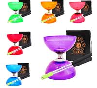 Juggle Dream Quartz Triple Bearing Clutch Diabolo Set with Aluminium 'Metal' Sticks, Diabolo String and Cascade Carry Bag (Purple with Silver Handsticks)